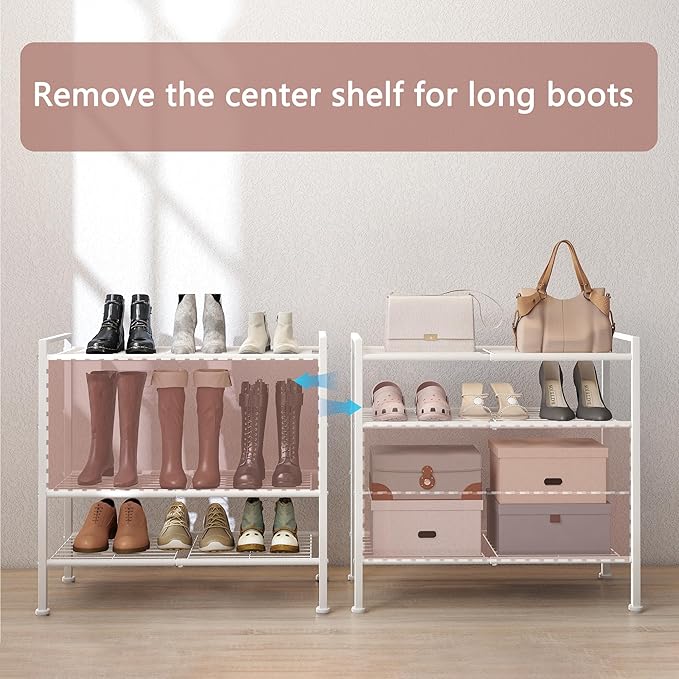 4-Tier Shoe Rack,Metal White Shoe Storage Organizer Shelf for Closet,Entryway,Hallway,Dorm (White, 4 Tier)