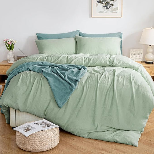 MILDLY Muslin Duvet Cover Full - 100% Washed Cotton Linen Like Gauze Comforter Cover 3 Pieces Breathable & Lightweight for All Season