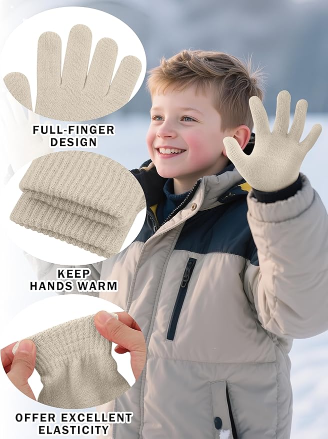 Cooraby 24 Pairs Kids Gloves Winter Magic Gloves Warm Knitted Stretchy Full Fingers Glove for 6-11 Years