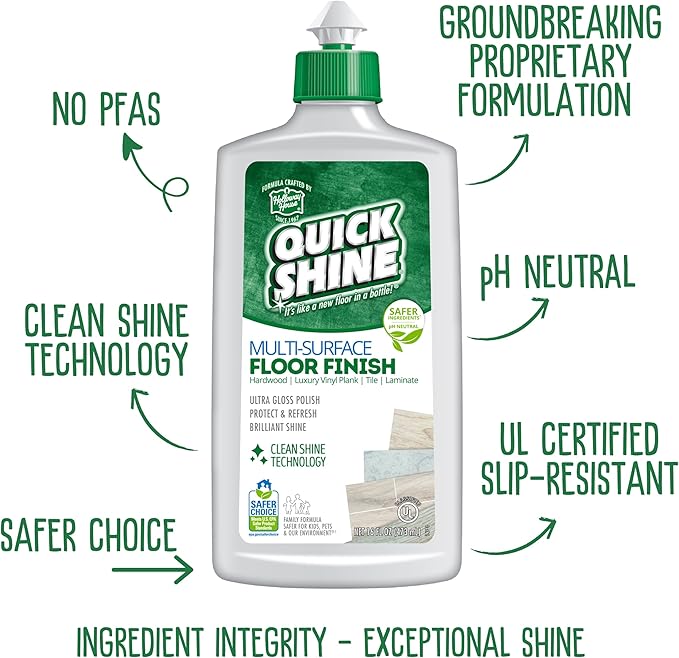 Quick Shine Ultimate Gold Clean + Polish Mop Kit | All-in-One 11 Pc Kit w/Interchangeable Attachments | Cleaner & Polish Included | No Batteries Needed | All Floors Pro Cleaning System | 2-in-1 Mop