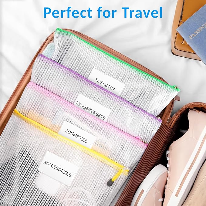 Sooez 32 Pack Mesh Zipper Pouch Bags, A4 Letter Size, Zipper Bags with Label Pocket, Waterproof Pouches for Classroom Organization, Board Game Storage, Document Bag for Teacher School Office Supplies