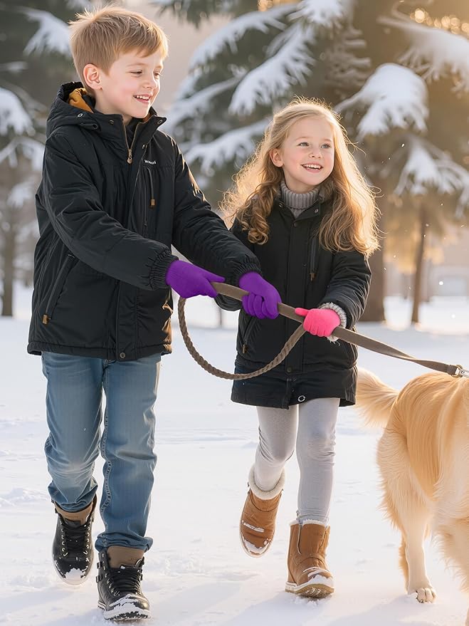 Cooraby 24 Pairs Kids Gloves Winter Magic Gloves Warm Knitted Stretchy Full Fingers Glove for 6-11 Years