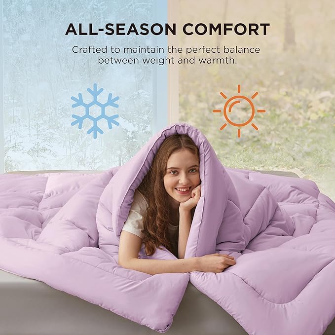 Bedsure Comforter Duvet Insert - Quilted Comforters Cal King Size, All Season Duvet, GentleSoft Down Alternative Bedding, with 8 Tabs, Gifts for Women/Men, Light Purple, Cal King 96 X 102 Inches