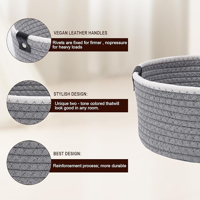 【5 pack】Storage Basket for Organizing - Natural Cotton Rope Baskets for Shelves are the Perfect Choice for Organizing Your Room, Cute Decorative Storage Basket, Baskets for Gifts Empty (grey)