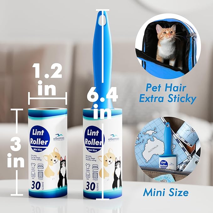 Mini Extra Sticky Lint Rollers for Travel - 150 Sheets Small Sized Portable Lint Removers for Pet Hair and Debris Pickup150