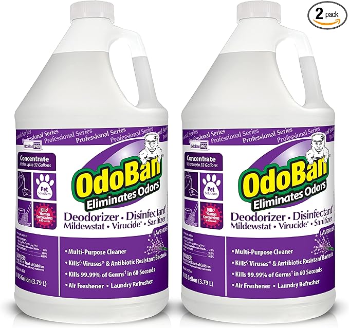 OdoBan Professional Disinfectant and Odor Eliminator Concentrate, Made in the USA, Lavender Scent, 2-Pack, 1 Gallon Each