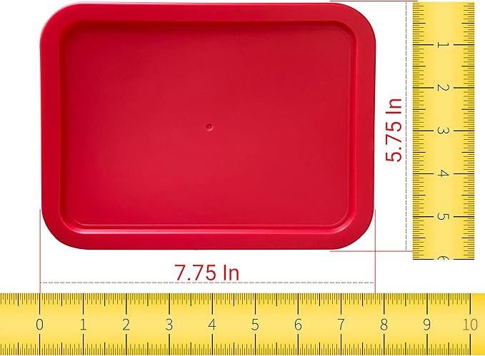 Replacement Lids fits Pyrex 3-Cup Glass Food Storage Container Bowls, (7.75 x 5.75-Inch) Plastic Rectangle Lids Covers for Pyrex 7210-PC, Airtight & Leakproof (4-Pack, Red)
