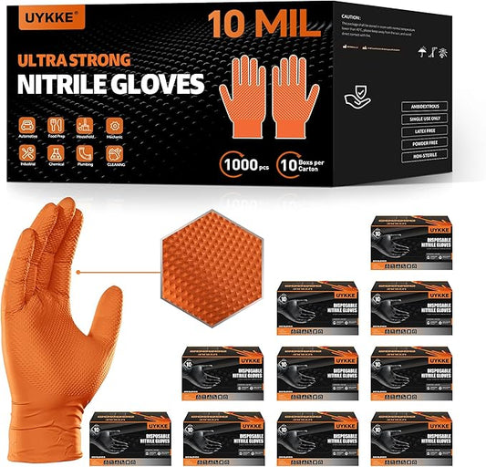 10mil Nitrile Gloves Thick,Industrial Disposable Gloves with Diamond Textured,Heavy Duty Mechanic Glove,Latex Free