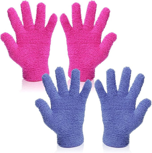 2 Pairs Plant Gloves Dusting, Microfiber Dusting Gloves Reusable Washable Plant Cleaning Glove for Plants, Cars, Blinds, Windows Blue and Rose Red