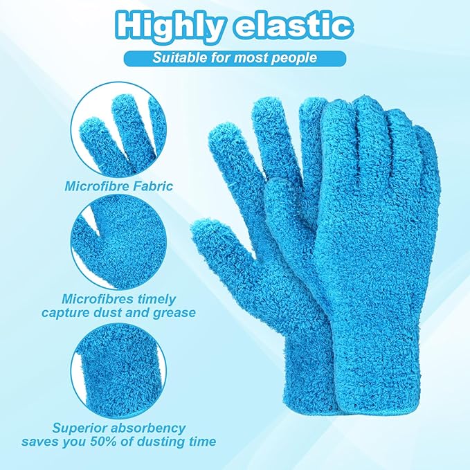 2 Pairs Microfiber Gloves for Plants Reusable Washable Plant Dusting Gloves House Leaf Cleaning Glove for Plants House Cleaning Car Blinds Lamps (Blue, Green)