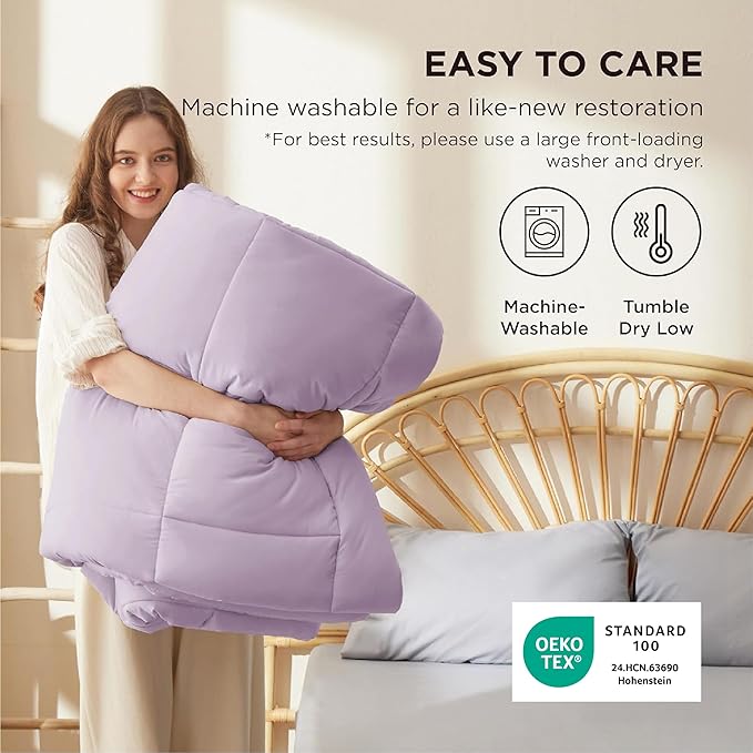 Bedsure Comforter Duvet Insert - Quilted Comforters King Size, All Season Duvet, GentleSoft Down Alternative Bedding, with 8 Tabs, Gifts for Women/Men, Light Purple, King 90 x 102 Inches