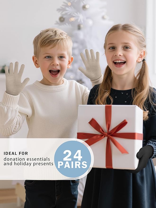 Cooraby 24 Pairs Kids Gloves Winter Magic Gloves Warm Knitted Stretchy Full Fingers Glove for 6-11 Years