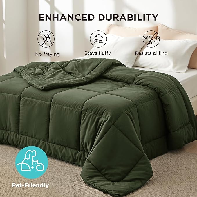 Bedsure Comforter Duvet Insert - Quilted Comforters Cal King Size, All Season Duvet, GentleSoft Down Alternative Bedding, with 8 Tabs, Gifts for Women/Men, Olive Green, California King 96 X 102 Inches
