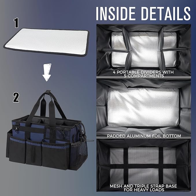 Wearable Cleaning Caddy, Cleaning Caddy Supplies Organizer with Handle & Shoulder Straps for Housekeepers, Under Sink & Car Cleaning Tool Organizers Bag with 4 Foldable Divider (NavyBlue)