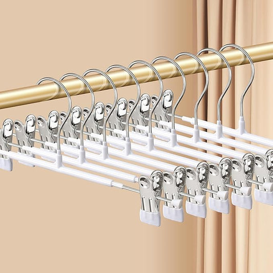 Pants Hangers with Clips 60 Pack Adjustable Skirt Hangers for Women Non-Slip Trousers Hanger for Jeans Shorts Clothes Hanger for Pants Heavy Duty Space Saving,White,12Inch