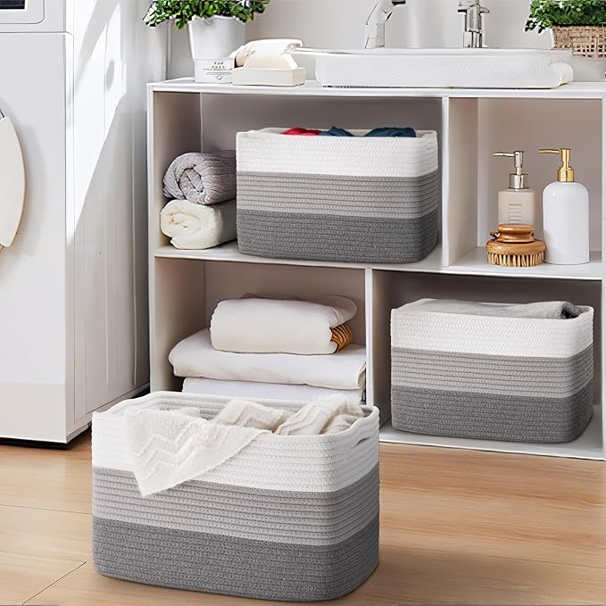 Woven Storage Baskets, Baskets for Organizing, 3 Pack Woven Basket for Storage, Decorative Storage Bins Baskets for Shelves, Towel, Toy, Book, Closet, Baby 14.96"×9.8"×8.85"