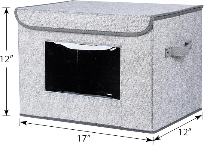 Univivi Larger Fabric Collapsible Storage Bins, Foldable Storage Boxes with Lids, Storage Cube Organizer Basket for Home, Closet, Bedroom(Gray, 17“ x 12” x 12")