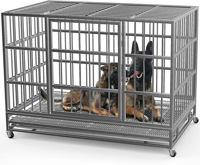 Oranland 38 Inch Heavy Duty Indestructible Dog Crate Cage Kennel with Wheels, High Anxiety Dog Kennel, Sturdy Locks, Double Door and Removable Tray Design, Extra Large XL Dog Crate.