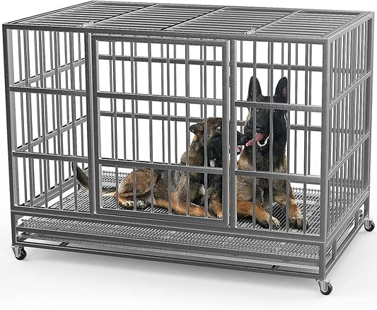 Oranland 38 Inch Heavy Duty Indestructible Dog Crate Cage Kennel with Wheels, High Anxiety Dog Kennel, Sturdy Locks, Double Door and Removable Tray Design, Extra Large XL Dog Crate.