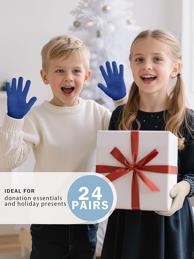 Cooraby 24 Pairs Kids Gloves Winter Magic Gloves Warm Knitted Stretchy Full Fingers Glove for 6-11 Years