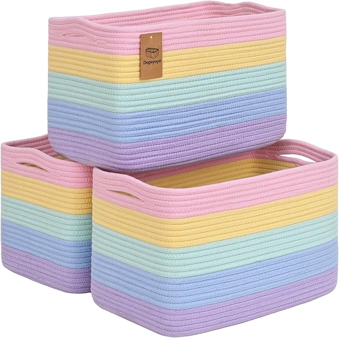 Woven Storage Baskets, Rainbow Baskets for Organizing, 3 Pack Woven Basket for Storage, Decorative Storage Bins Baskets for Shelves, Towel, Toy, Book, Closet, Baby 14.96"×9.8"×8.85"