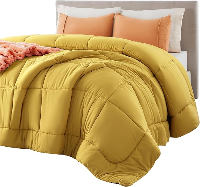 Bedsure Comforter Duvet Insert - Quilted Comforters Twin XL Size, All Season Duvet, GentleSoft Down Alternative Bedding, with 8 Tabs, Gifts for Women/Men, Mustard Yellow, Twin XL 92 x 68 Inches
