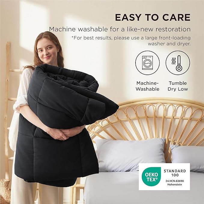 Bedsure Comforter Duvet Insert - Quilted Comforters Oversized King Size, All Season Duvet, GentleSoft Down Alternative Bedding, with 8 Tabs, Gifts for Women/Men, Black, Oversized King 116 x 98 Inches