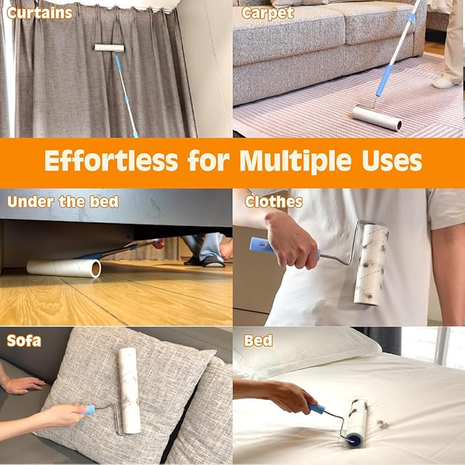 Large Lint Roller for Pet Hair Extra Sticky,9.45''/6.3"Pet Hair Removal Tool Roller for Dog Cat Hair,450 Sheets/5 Refills,Detachable Telescoping Extension Lint Remover Brush for Clothes,Couch,Carpets