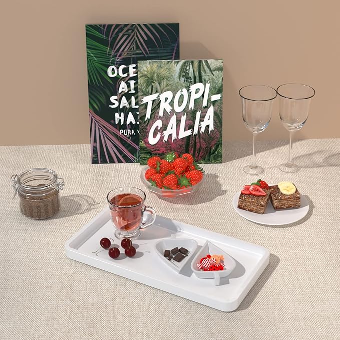 Weenson Bathroom Vanity Tray for Countertop Toiletries Makeup Decor Perfume Candles, Kitchen Tray for Soap Dispenser Spice Salt Coffee, Toilet Tank Tray Bamboo11.81” L x 6.1” W x 0.79” H (White)