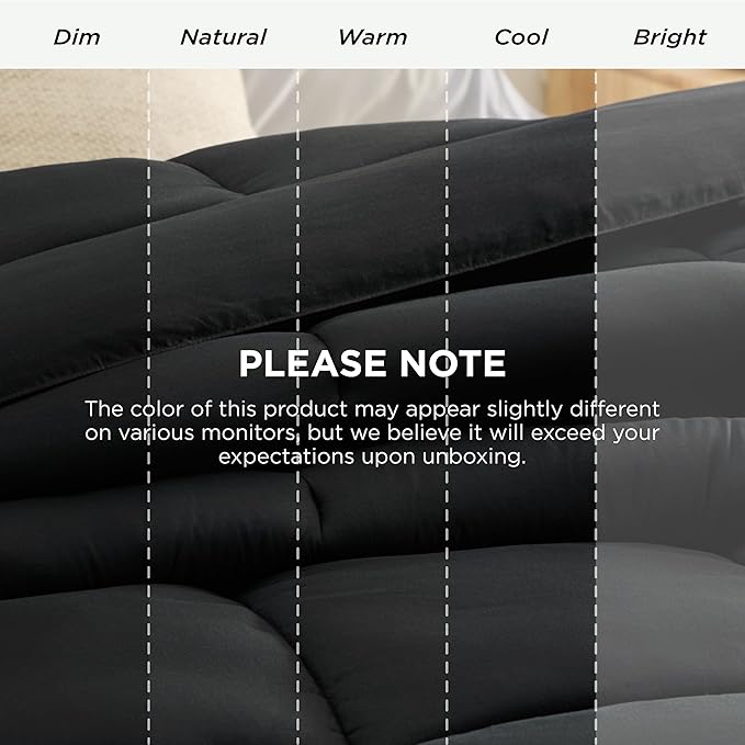 Bedsure Comforter Duvet Insert - Quilted Comforters Oversize Queen Size, All Season Duvet, GentleSoft Down Alternative Bedding, with 8 Tabs, Gifts for Women/Men, Black, Oversize Queen 98 x 98 Inches