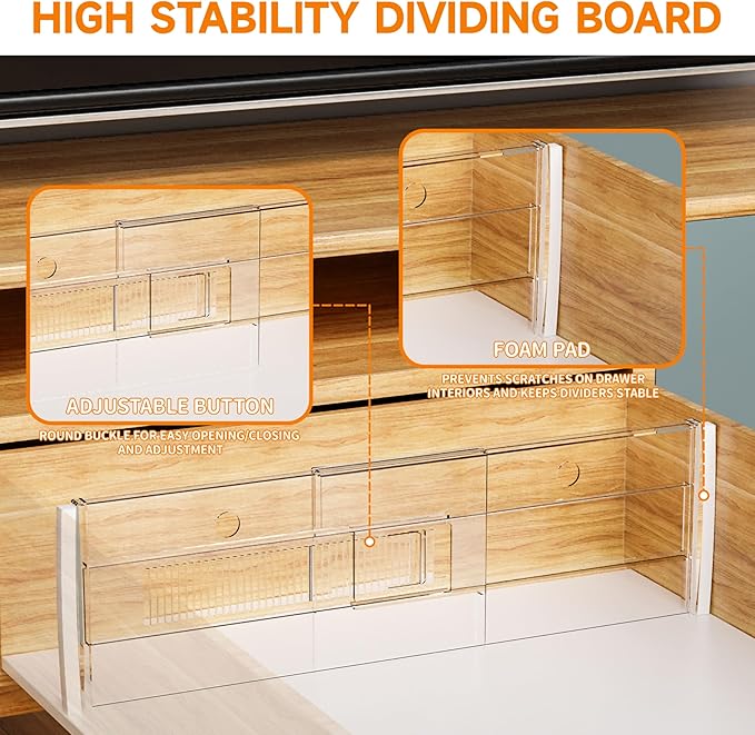 Yieach 5 Pack 6 Inch Tall Acrylic Drawer Divider for Clothes-Expandable from 12.3-18''-Adjustable Dresser Deep Drawer Dividers for Baby Clothing,Underwear,Clear in Drawer Separators for Kitchen,Office