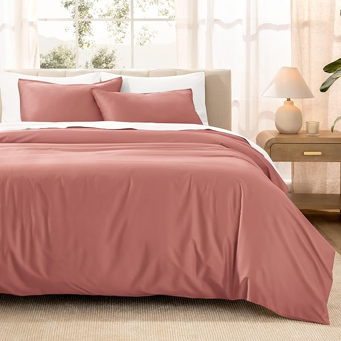 Bare Home 100% Organic Cotton Sateen Duvet Cover Set - Extra Long Size - 400 Thread Count - Smooth Sateen Weave - Warm & Luxurious - Duvet Cover (Twin/Twin XL, Dusty Rose)