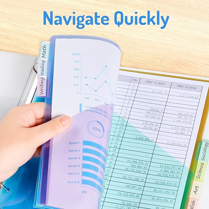 Forvencer 8 Count Dividers with Two Pockets, 8 tabs Binder Dividers for 3 Ring Binder Organizer, Multicolor, 1 Set