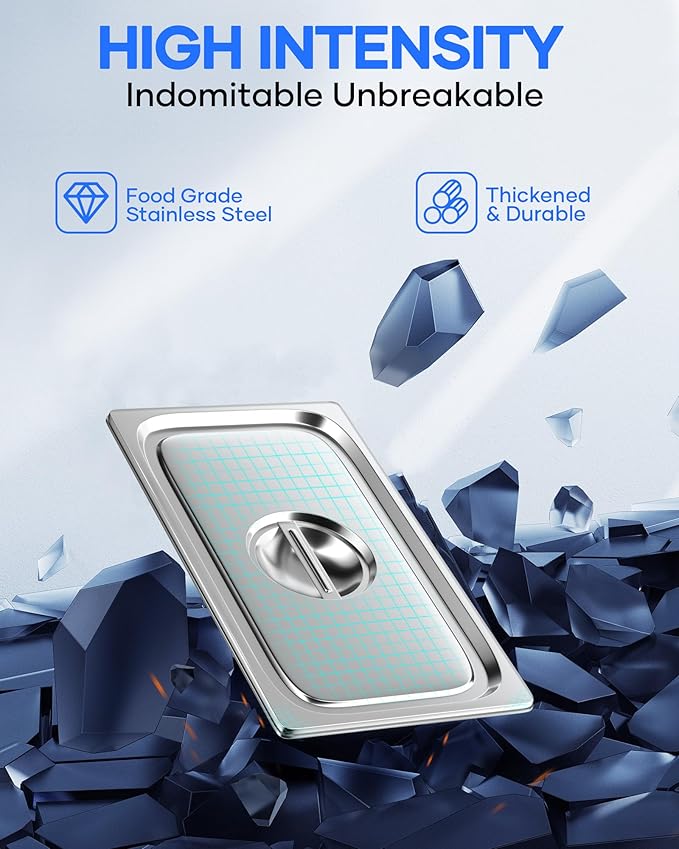 WantJoin Steam Table Hotel Pan Lids - 6 Pack 1/1 1/2 1/3 Full Half Third Size Notched Slotted Cover with Handle for Stainless Steel Metal Tray Set Food Storage Container Commercial Restaurant Warmer