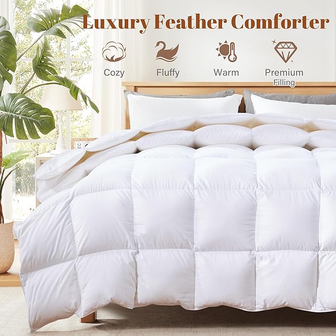 Cosybay Oversized King Size Feather Down Fiber Comforter - Ultra Soft 100% Cotton Duvet Insert, All Season Hotel Luxury Bedding with Corner Tabs, 116"x98" White