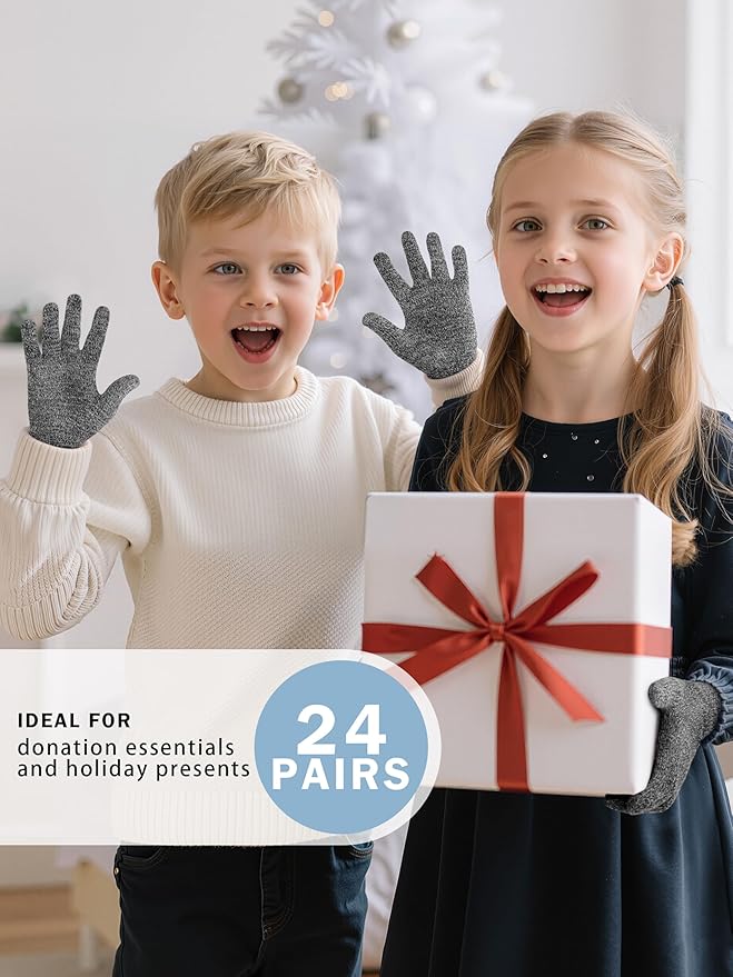 Cooraby 24 Pairs Kids Gloves Winter Magic Gloves Warm Knitted Stretchy Full Fingers Glove for 6-11 Years