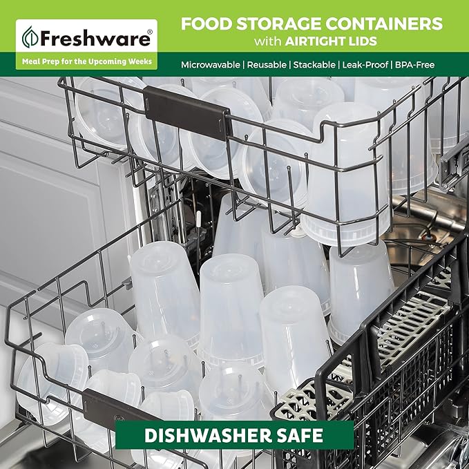 Freshware Food Storage Containers [240 Set] 8 oz Plastic Deli Containers with Lids, Slime, Soup, Meal Prep Containers, BPA Free, Stackable, Leakproof, Microwave, Dishwasher and Freezer Safe