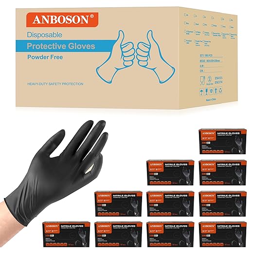 6 mil Disposable Nitrile Gloves, Heavy Duty Disposable Glove, Cooking Gloves, Latex Free, Powder Free (Black of 1000, X-Large)