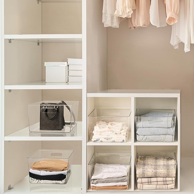 Vtopmart 6 Pack Extra Large Clear Plastic Storage Bins,11x11 Cube Acrylic Organizer Square Containers with Handle for Pantry,Closet,LaundryRoom,Kitchen,Bathroom,UnderSink Organization