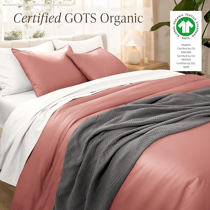Bare Home 100% Organic Cotton Sateen Duvet Cover Set - Extra Long Size - 400 Thread Count - Smooth Sateen Weave - Warm & Luxurious - Duvet Cover (Twin/Twin XL, Dusty Rose)