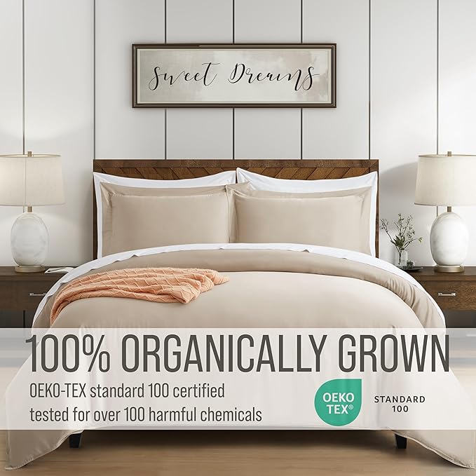 Bella Coterie Luxury Bamboo Viscose California King Size Duvet Cover Set | 100% Organically Grown | Corner Ties | Ultra Soft | Cooling | Two Pillow Shams | 106 x 94 | No Insert [Dune]