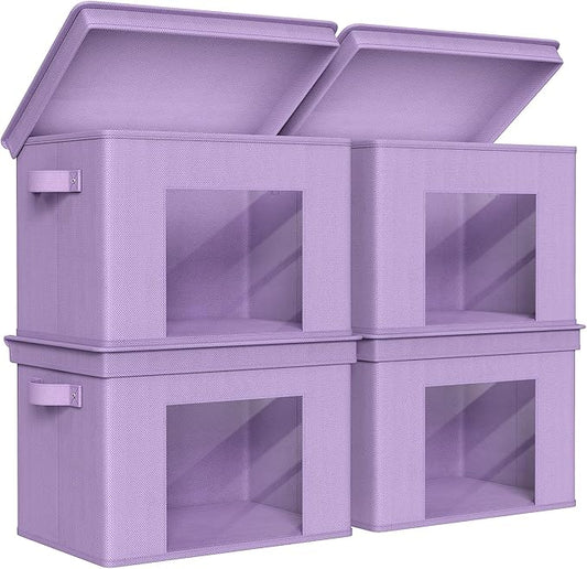 Univivi Foldable Fabric Storage Boxes Large Storage Bins with Lids [4-Pack] Collapsible Storage Cubes Organizer Containers Organization Baskets for Home, Bedroom, Closet (Purple, 17“ x 12” x 12")