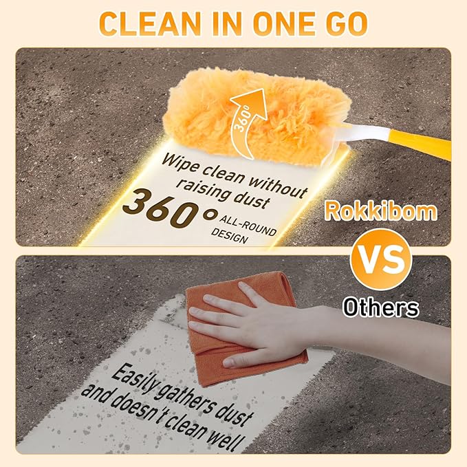 60 Count Heavy Duty Duster Refills for Swiffer, Multisurface 360° Larger Size Dusters with 4X Microfibers, Disposable Dusters for Pet, Cleaning Home, Blinds, Fans, Corners (60 pcs-Orange)