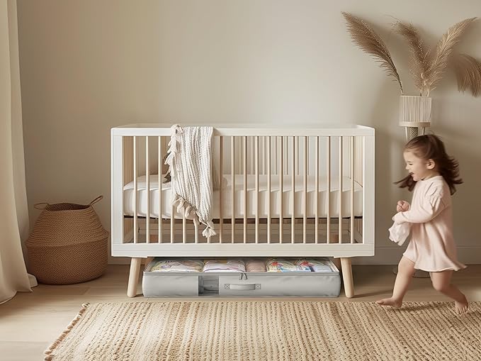 Under Bed Storage Containers with Window, Closet Organizers and Storage Bags, Foldable Underbed Storage Bags for Blankets, Clothing, Comforter, Linen Sheets, Wrapping Paper, 4 Pack, Grey