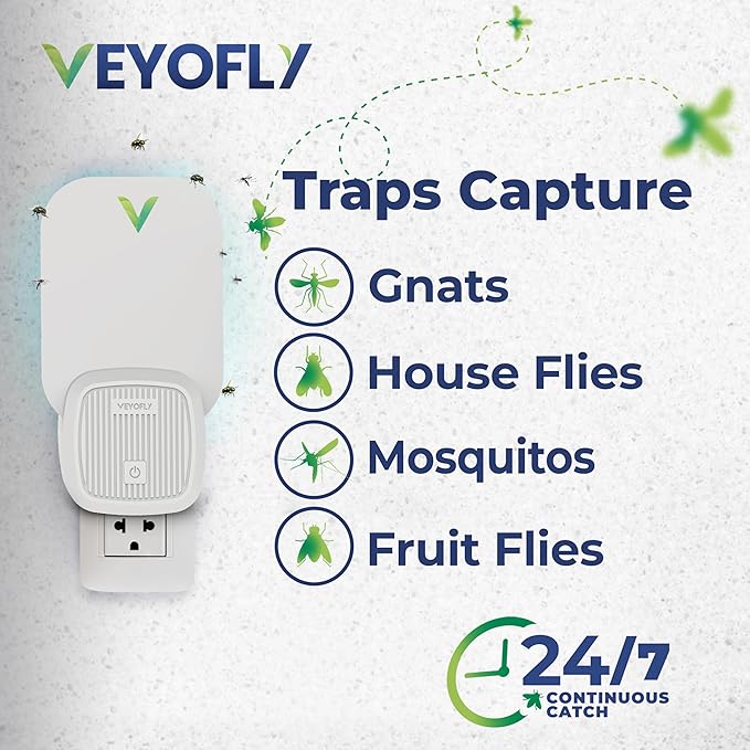 VEYOFLY (Starter Kit) Fly Catcher Indoor, Fly Trap, (2 Device + 6 Refills) Fruit Fly Traps for Indoors, Gnat Traps for House Indoor, Bug Killer, Fly Trap, Plug in Light Flying Insect Trap