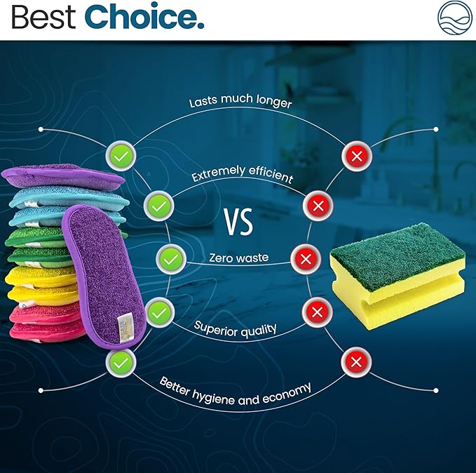 – 10 Kitchen Sponges Pack– Washable and Reusable Dishes Sponge Rubber – 6 X 3 inches - Multicolored