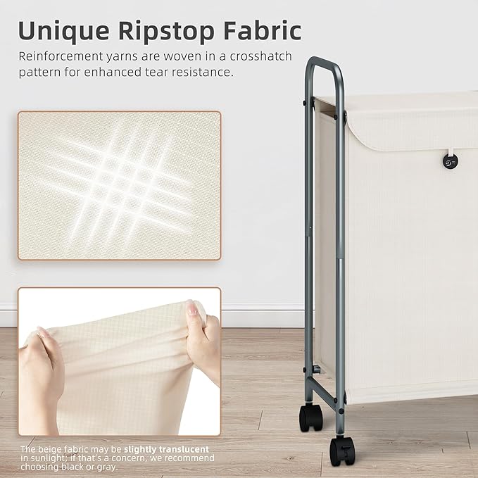 STORAGE MANIAC Rolling Laundry Hamper, Laundry Basket with Lockable Wheels, Clothes Sorter Cart, Small Clothes Separator Hamper for Closet, Bathroom, Laundrys Room, 1 Section Beige