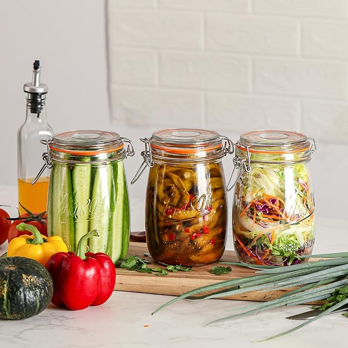 Wide Mouth Mason Jars with Airtight Lid 32 oz 4 Pack - Large Mason Jars For Flour and Sugar With Scale Mark Food Storage Canning Jars for Pickling Flour Sugar Pasta Oats Cereal