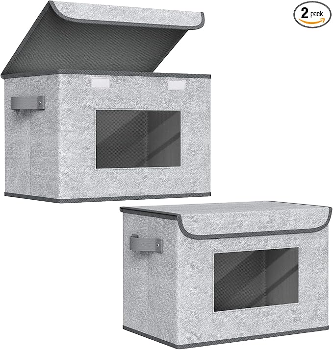 Univivi Larger Fabric Collapsible Storage Bins, Foldable Storage Boxes with Lids, Storage Cube Organizer Basket for Home, Closet, Bedroom(Gray, 17“ x 12” x 12")