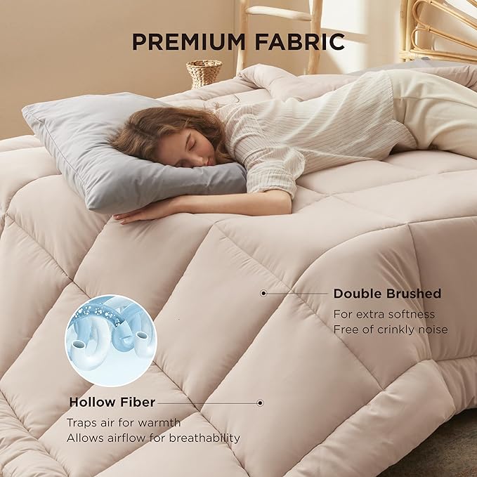 Bedsure Comforter Duvet Insert - Quilted Comforters Queen Size, All Season Duvet, GentleSoft Down Alternative Bedding, with 8 Tabs, Gifts for Women/Men, Beige, Queen 88 x 88 Inches